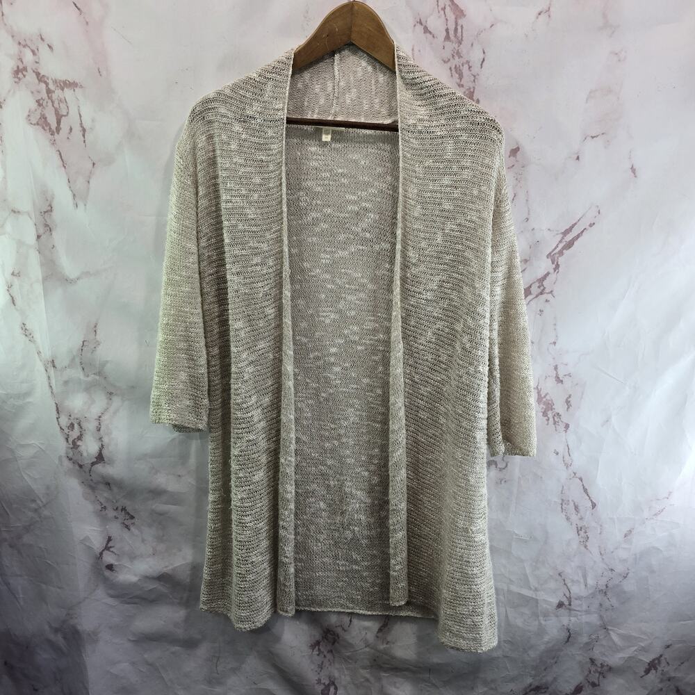EILEEN FISHER Cardigan Womens XS Beige Open Linen Sweater Cover Up Topper